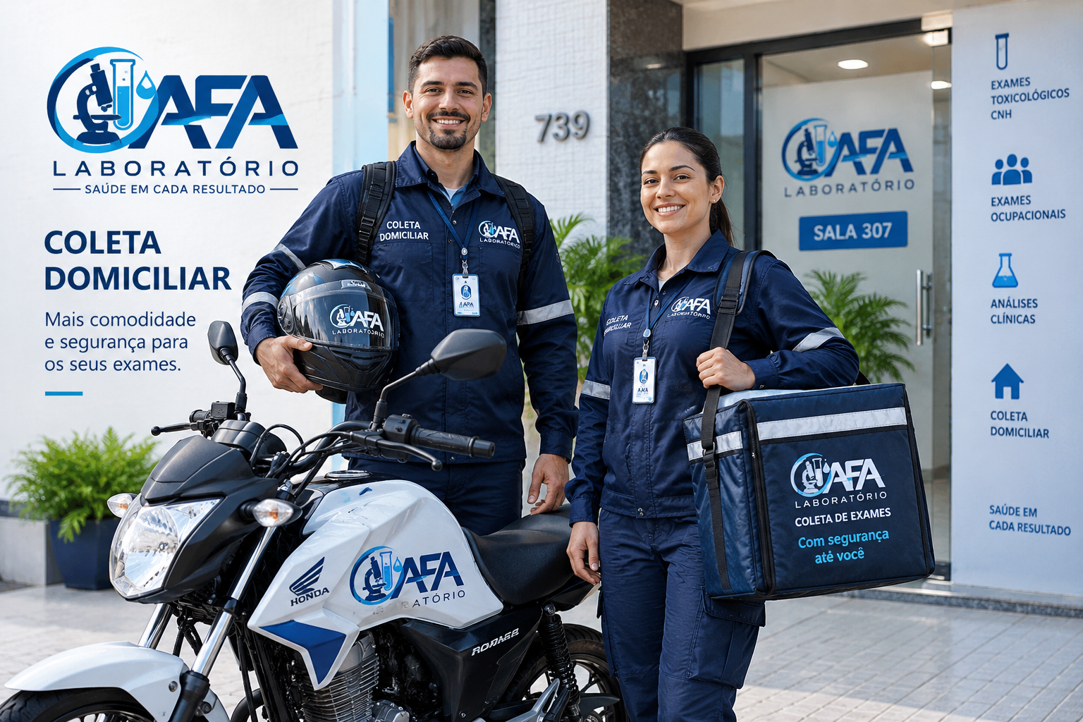 Equipe AFA Express com motocicleta para coleta externa