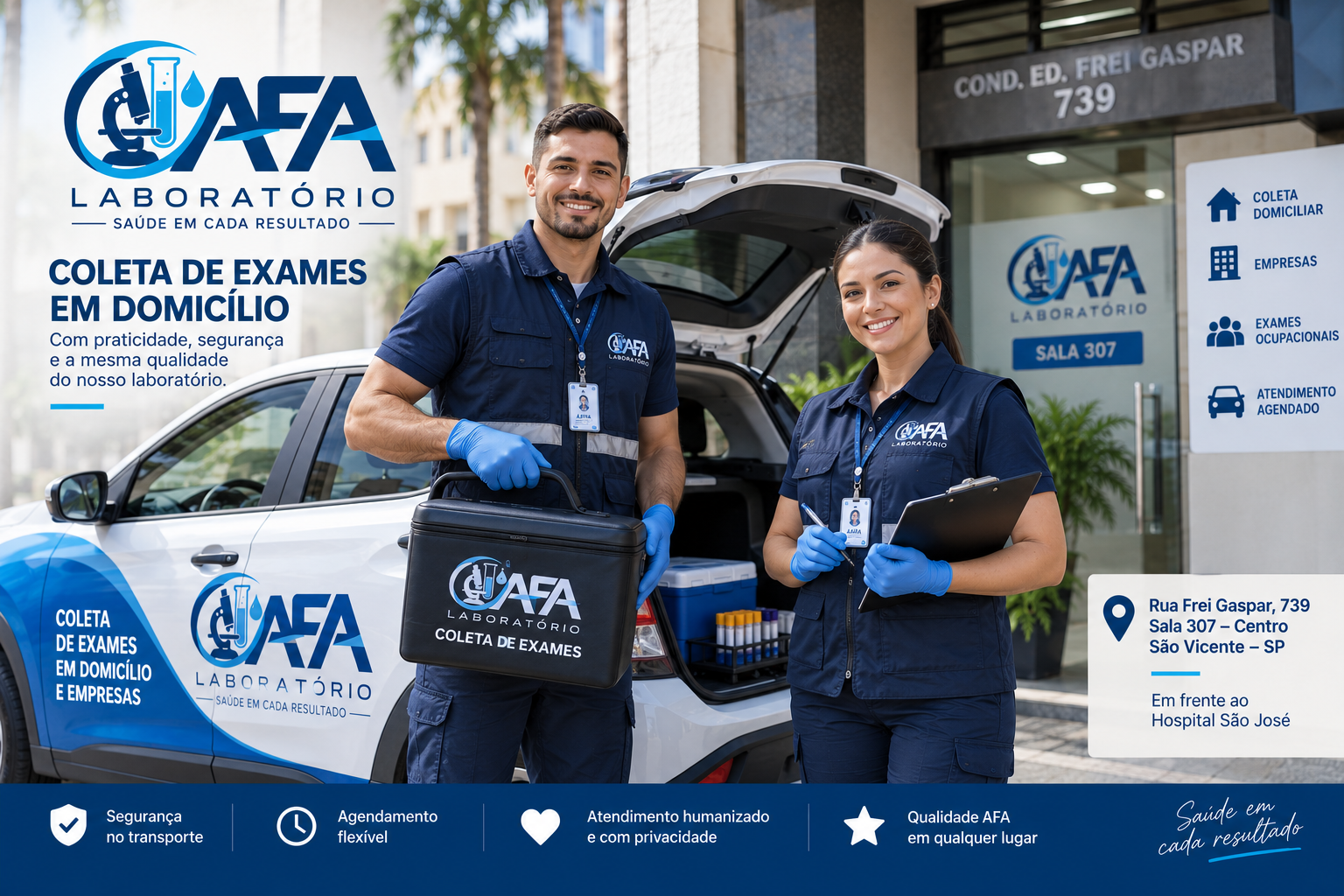 Equipe AFA Móvel com carro para coleta domiciliar e empresarial