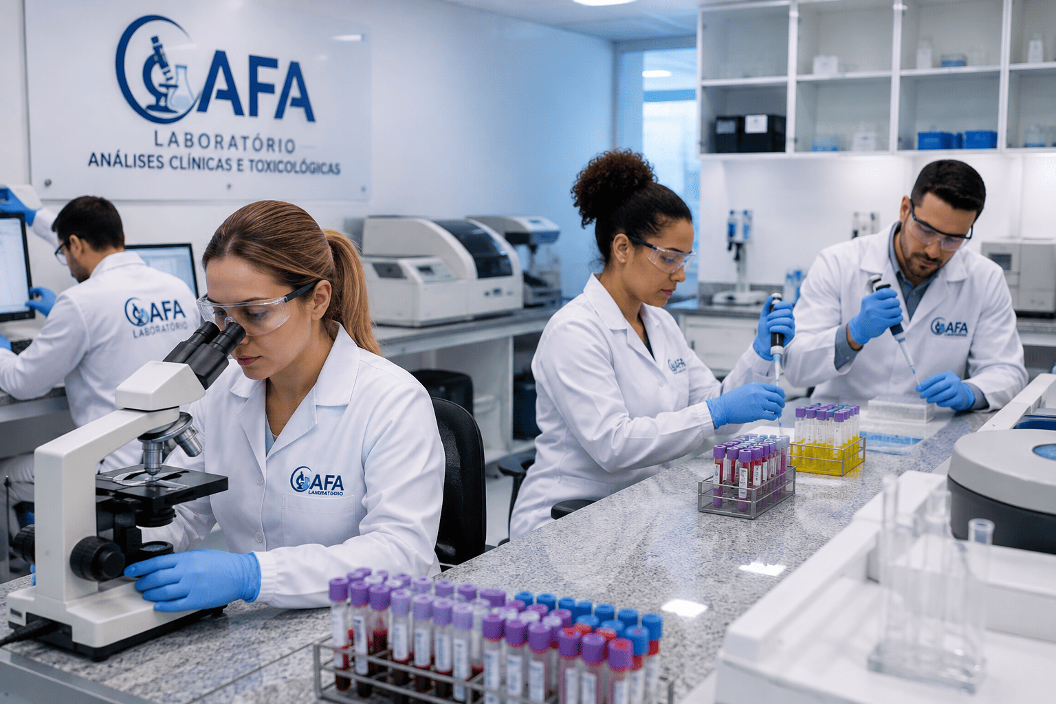 Equipe de laboratório trabalhando